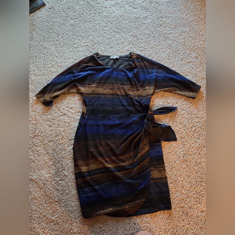 Robbie Bee Blue, Black & Brown Dress